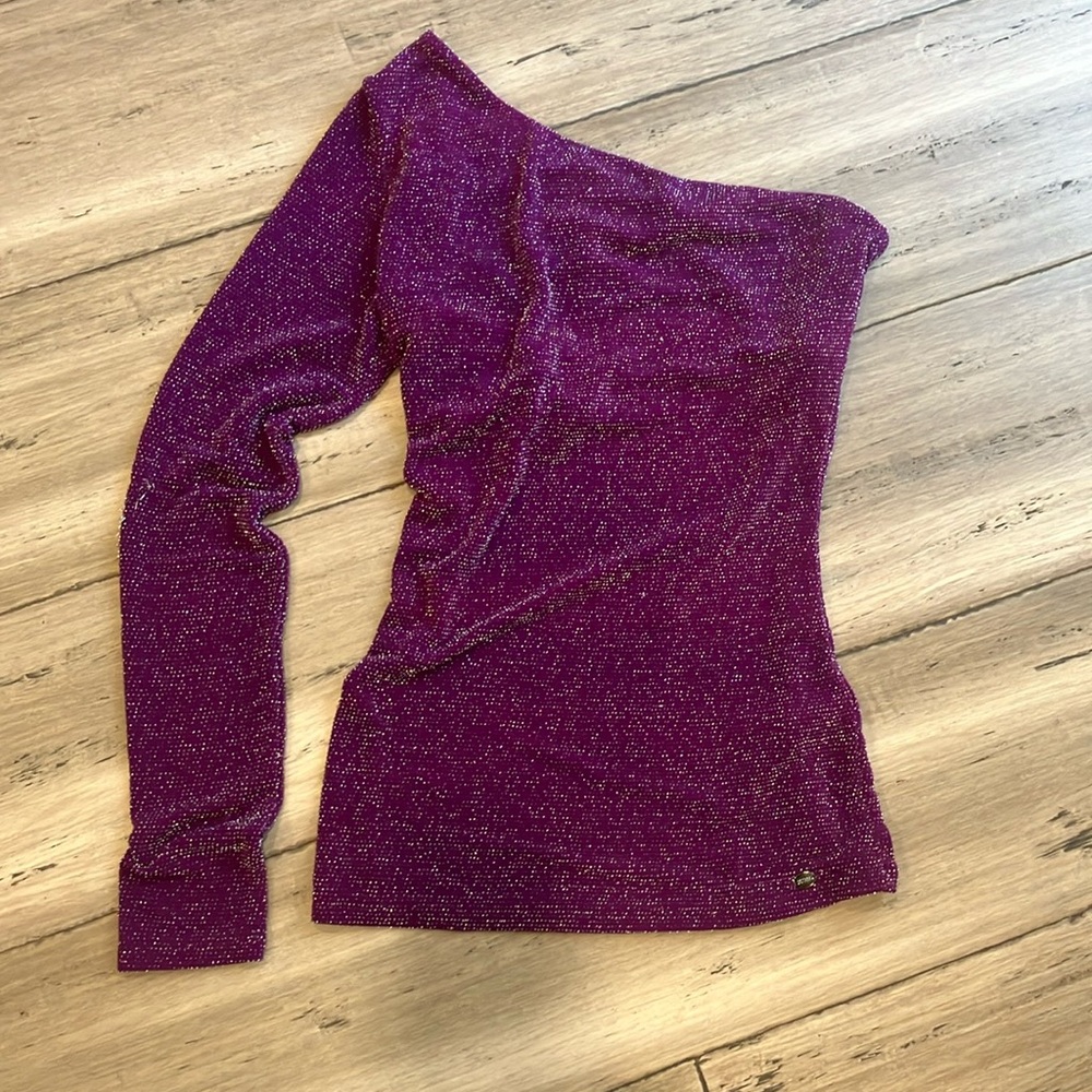 Guess One Shoulder long sleeve Sparkle Mesh Top S